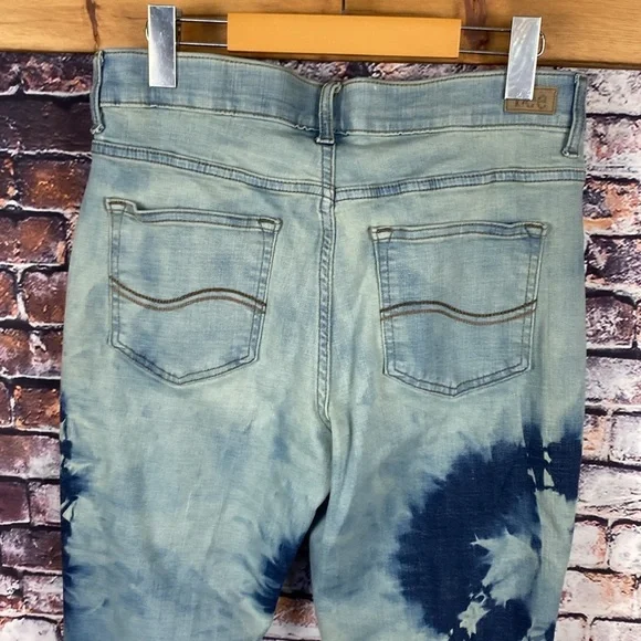 Lee Blue Tie-Dye Mid Rise Bootcut Fringe Hem Stretch hippie Jeans Size 10 - Picture 9 of 14